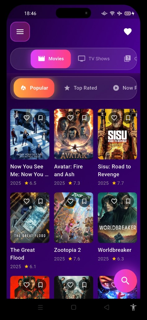 Xuper TV movies listing screen